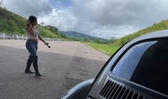 Dalilah drives with difficulty on the highway