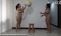 Jana And Liz Play With Beach Ball And Burst It