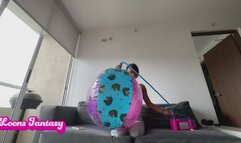 Akina blows up unicorn beach ball(720)