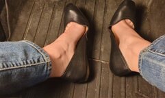 Fifi pedal pumping in sedan wearing black ballet flats and blue jeans *replay*