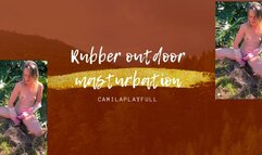 Rubber masturbation with my dildo outdoors
