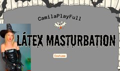 Witch in latex masturbation