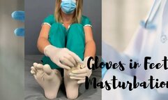 Gloves in feet masturbation