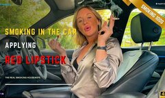 Smoking Applying Red Lipstick In The Car