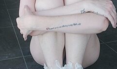 Stevie showing her white lacy socks, long legs and sneezing the whole time