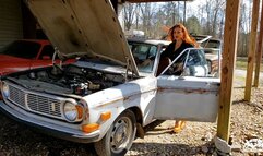 1405 – Vivian Ireene Pierce Cranking the Volvo in Orange Pumps