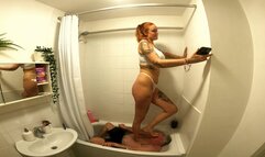 Jennifer Stepping On Her Slave In The Bath Tub In 3 Sets Of Lingerie