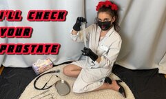 DOCTOR WITH RED LIPS AND LATEX GLOVES EXAMINES RUBBER PROSTATE 4K