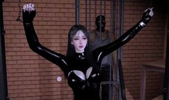 Female Models Boundage and Slapping in Leather Suit