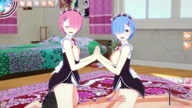 Rezero Rem Ram Creampie 3p Maid Ass Hentai Anime Animation 3d Porn Video