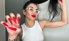 Red long nails and red lips