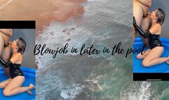 Blowjob in latex in the pool