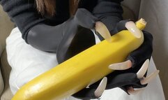 #133 - Long nails piercing gloves and banana