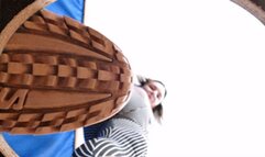 Honey in striped pants and Fila sneakers steps on the camera, fc178h 720p