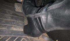 Long highway drive in black heeled boots