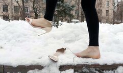 Snow Crush in High Heels, Walking on High Heels on Ice and Snow, High Heels Stuck in Snow