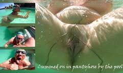 Cummed on in pantyhose at the pool