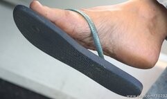 Amazing feet with ruined flip flops, foot and shoe fetish watching with admiration