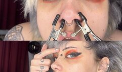 piggy nose goth girl stretching nostrils with nipple clamps and JOI cum inside my nose fetish taboo gothic tattoos glitterqueen1999