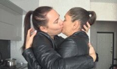 Lesbians sexy kiss and hug in leathers 2