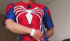 Horny spiderman shoots cum