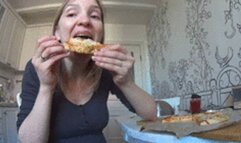 Super overeating pizza (huge belly) E