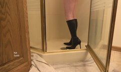 Showering with my black pointy-toe boots