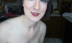 Woman dressing in white satin blouse, black tie, black skirt, patterned pantyhose, and fishnet boots