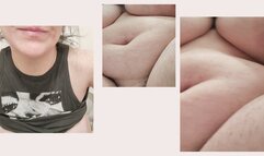 Pretty In Nude wearing skin w a muscle tee pushed up and peeing out pm urine