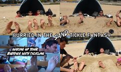 Tickling beach boy's soles burried in the sand - waking up your buddies with tickles