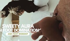 Sweety Aura gi foot domination and foot worship on the stairs