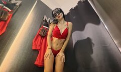 Camera in a public fitting room! Beautiful brunette tries on underwear!