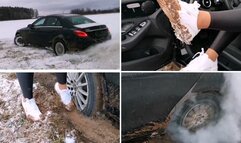 PREMIERE: CRAZY CAR STUCK IN MUD AND BLOWUPED TIRE