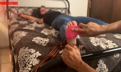 Kassandra tied to the bed and tickled in X position MP4