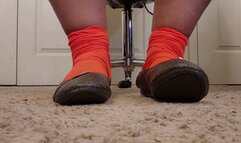 GOLD BUCKLE FLATS FEATURING NYLON ORANGE SOCKS SHOE PLAY