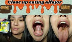 Close up eating alfajor