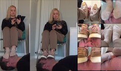 GODDESS KALYPSO - Your face is my floor - Human footstool in sneakers and socks - Full clip - REMASTERED
