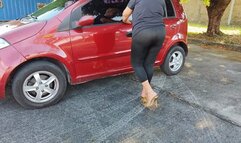 Pumping pedals in high heels by the beautiful Angelin (1)