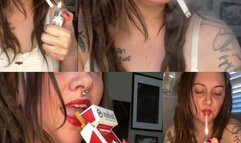 Wearing Red Lipstick & Smoking Marlboro Reds