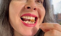 hard nuts crushed by her strong teeth m2