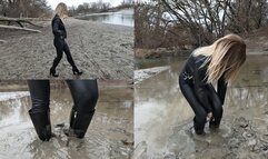 Anastasia walks through the mud and gets stuck