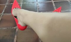 Stephanie sexy dangling in nude pantyhose and red stilettos