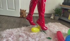 Balloon popping and trampling with PVC boots