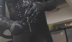 leather catsuit and mask