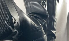 A Bootjob Dream in Overknee Boots - Giantess Tramplegirl gives Shoejob in black patent overknee boots - great Handjob finish - POV, Giantess and upskirt Views, cockview included -
