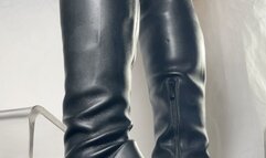 A Bootjob Dream in Overknee Boots - Giantess Tramplegirl gives Shoejob in black patent overknee boots - great Handjob finish - POV, Giantess and upskirt Views, cockview included