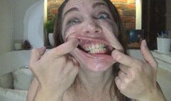 Make up wet face stretching mouth big eyes ff