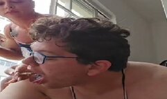 Smoking and Human Furniture - Young Slave and Milf Mistress