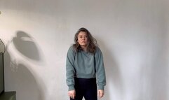 Charmy stretching her body, sweatshirt pulls up and you see her sexy belly