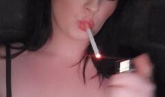 Hands free teasing smoking with packs in my bra